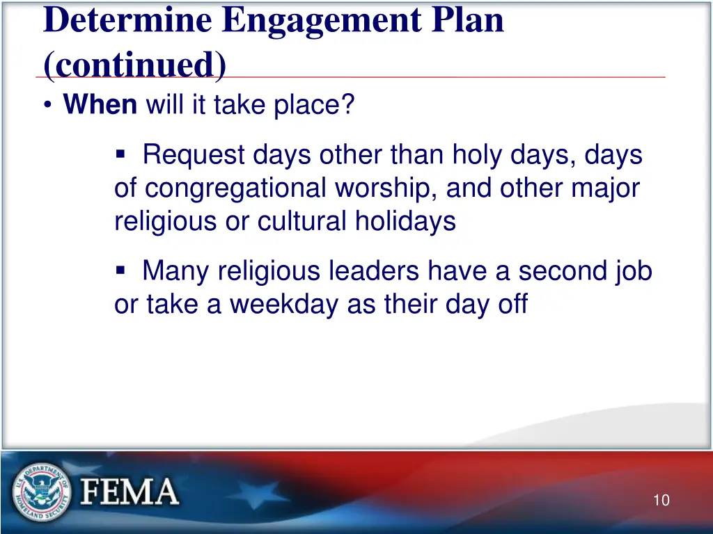 determine engagement plan continued when will