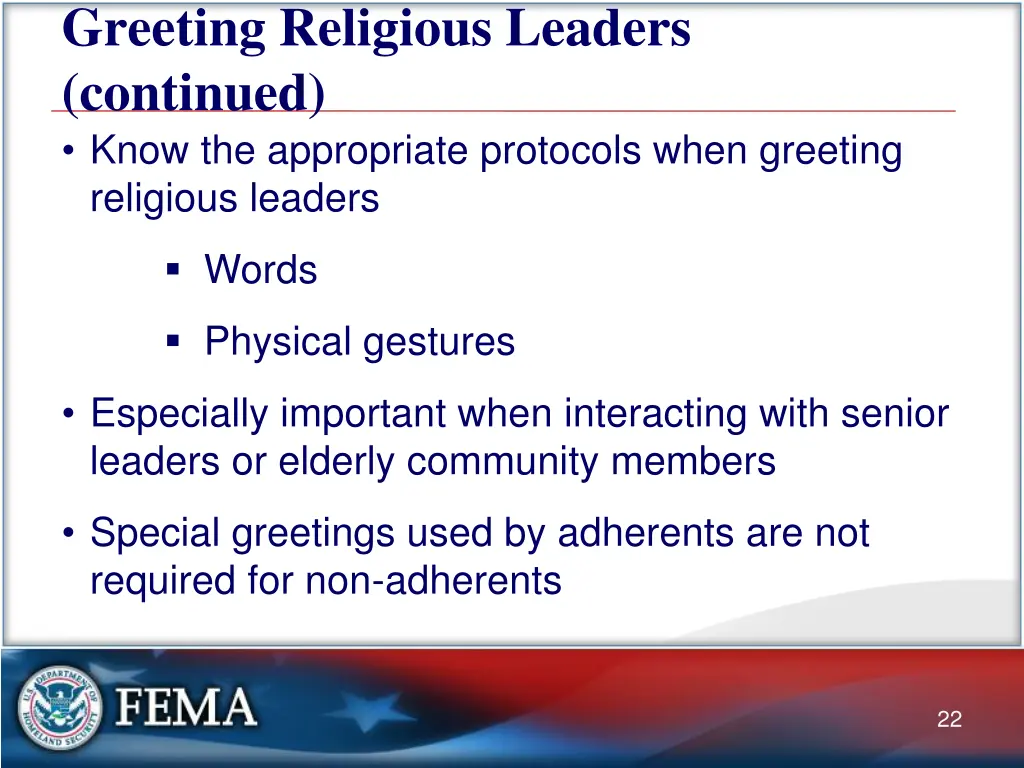 greeting religious leaders continued know