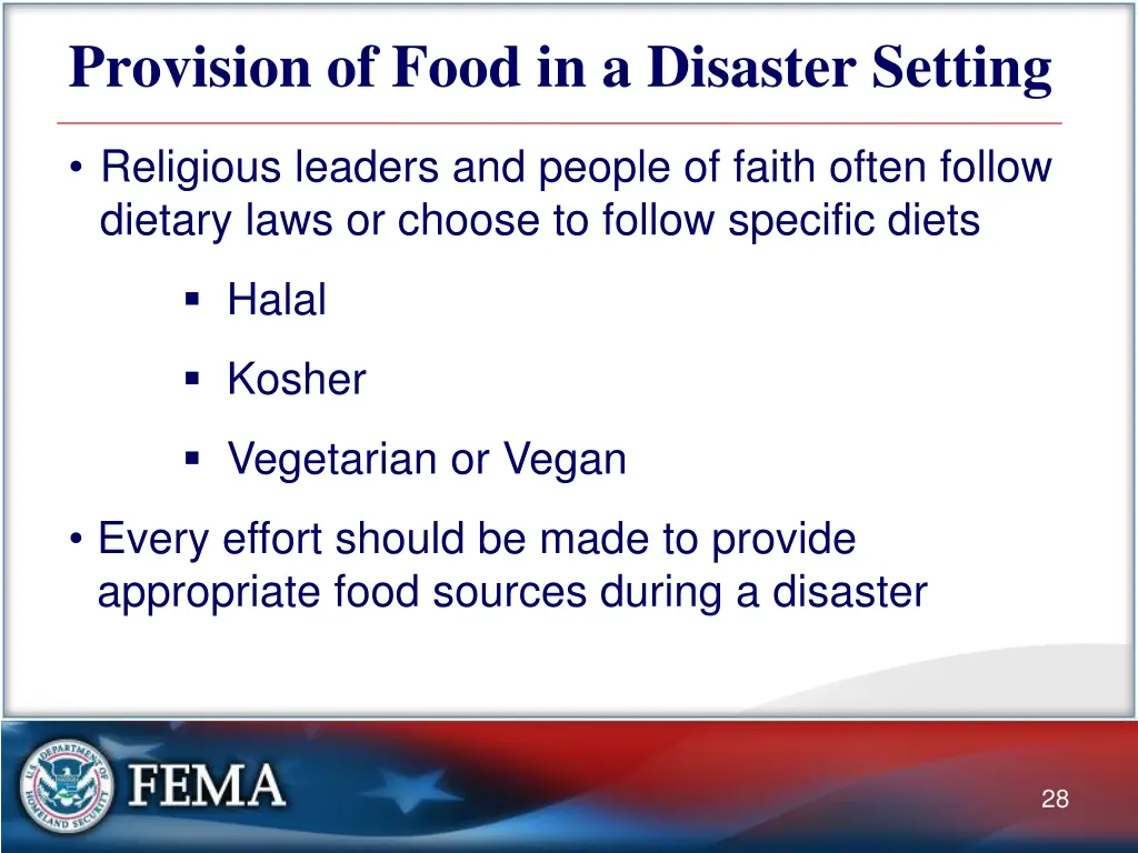 provision of food in a disaster setting