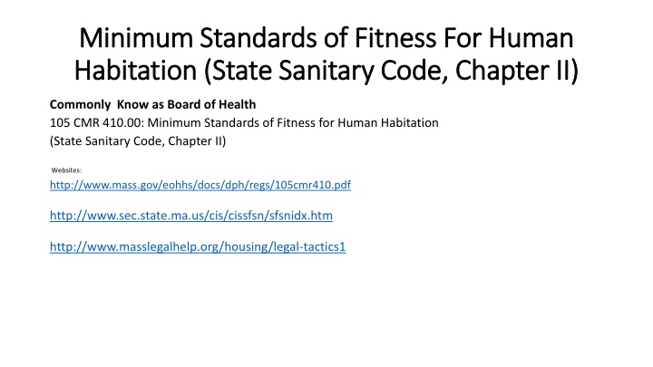 minimum standards of fitness for human minimum