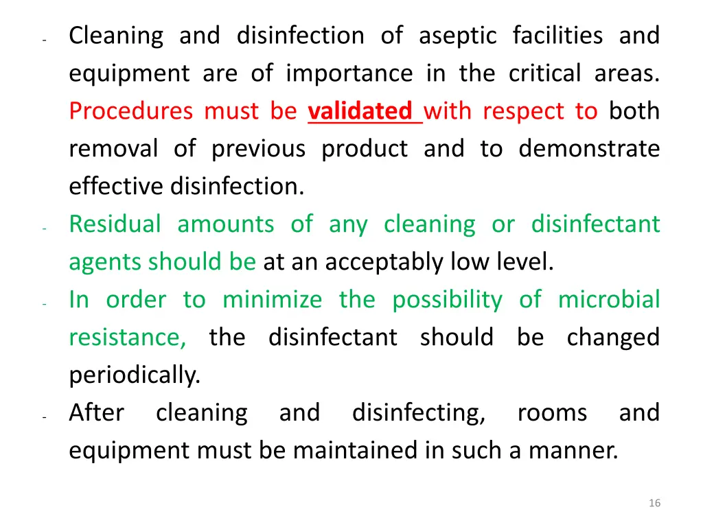 cleaning and disinfection of aseptic facilities