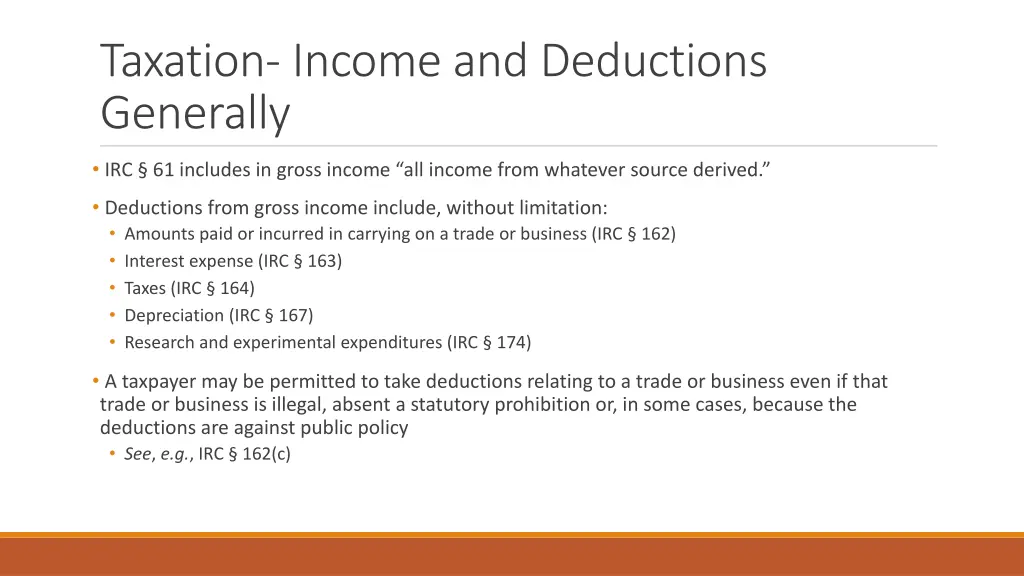 taxation income and deductions generally