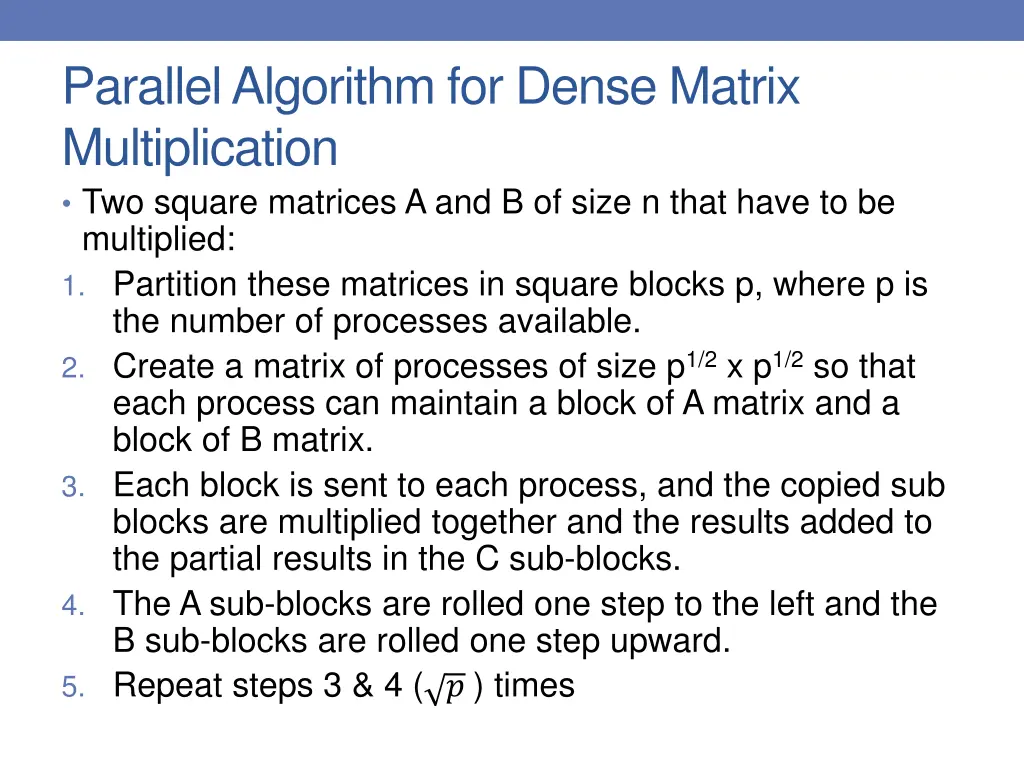 parallel algorithm for dense matrix