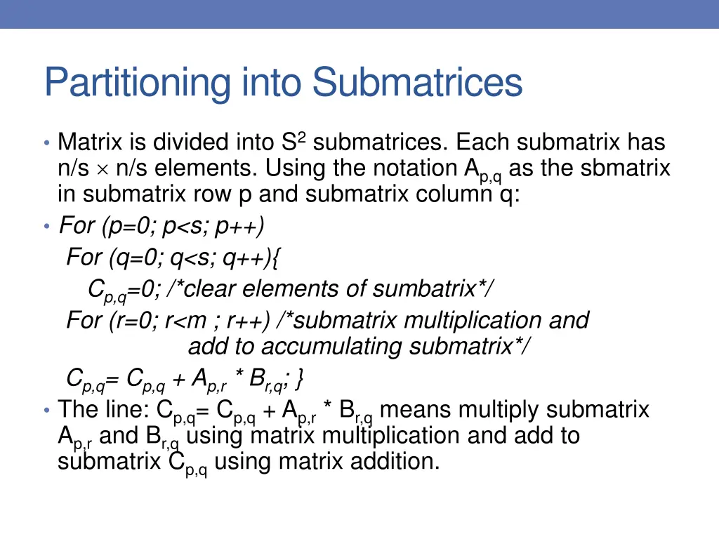 partitioning into submatrices