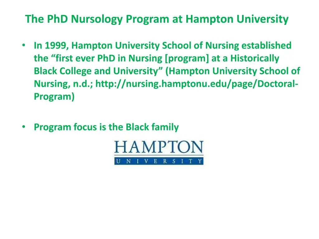 the phd nursology program at hampton university