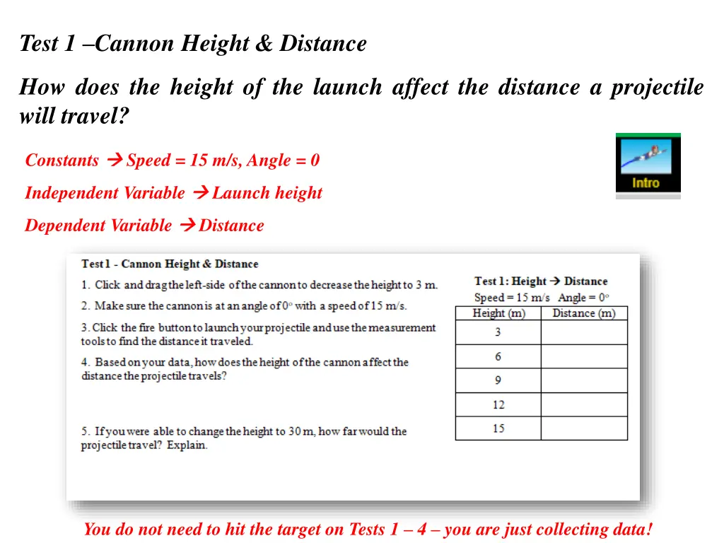 test 1 cannon height distance