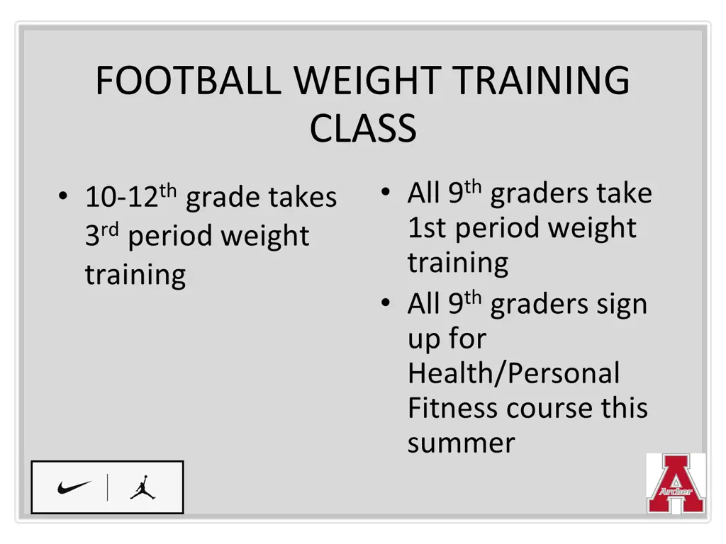 football weight training class