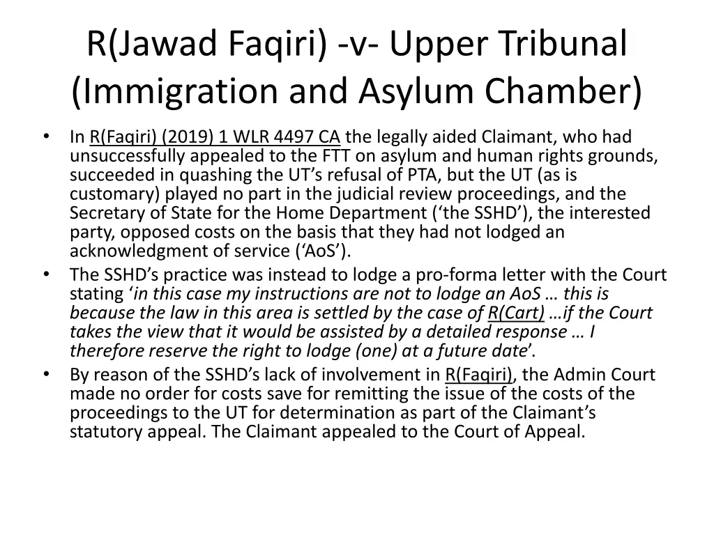 r jawad faqiri v upper tribunal immigration