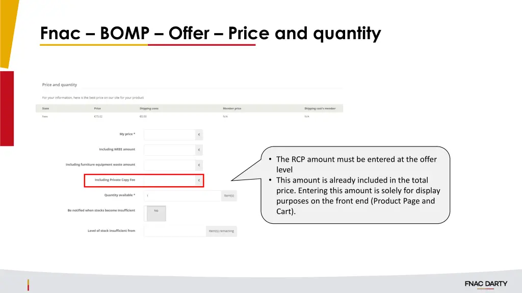 fnac bomp offer price and quantity