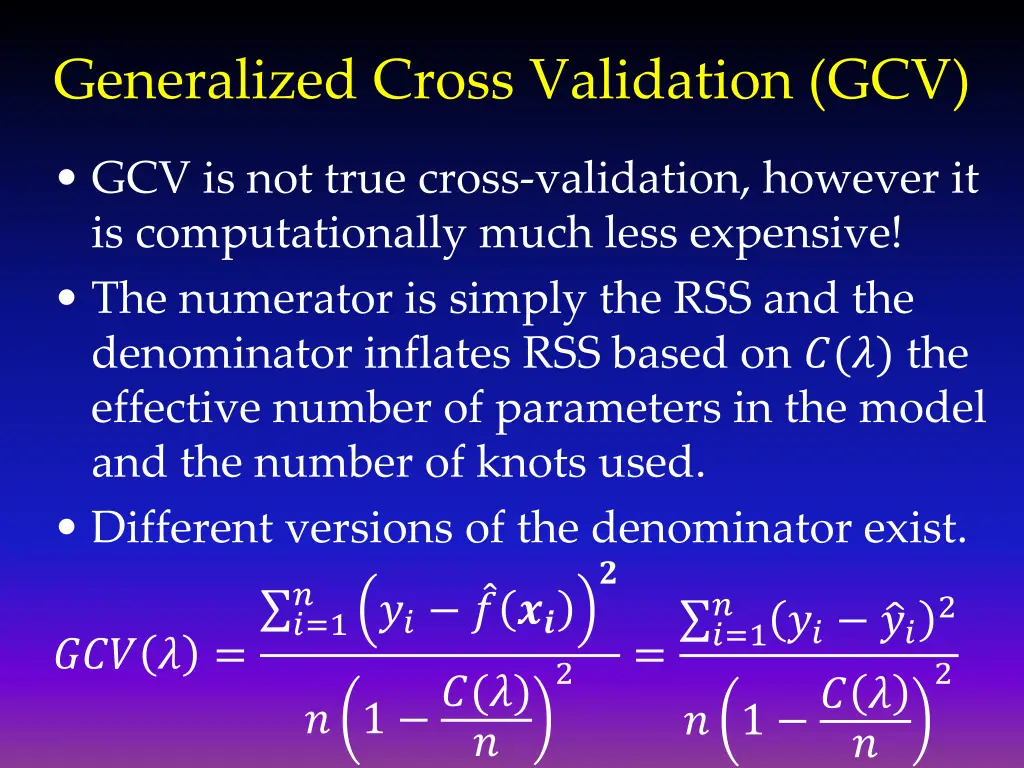 generalized cross validation gcv