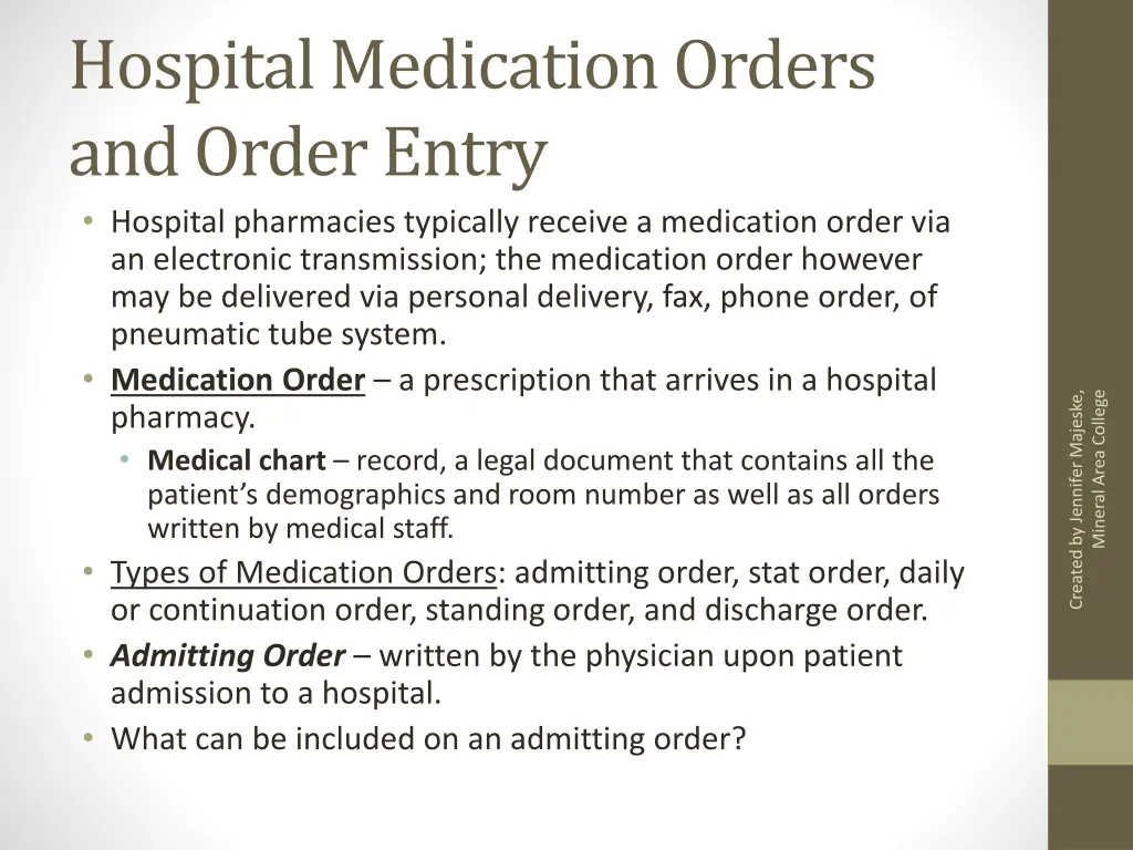 hospital medication orders and order entry