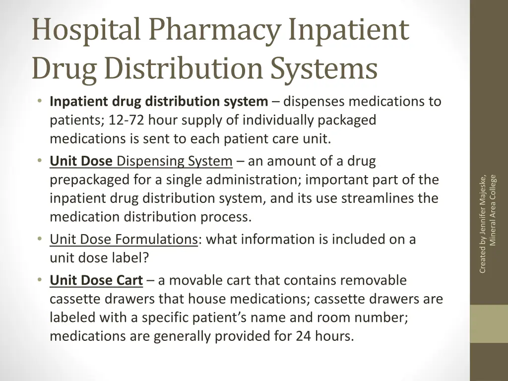 hospital pharmacy inpatient drug distribution