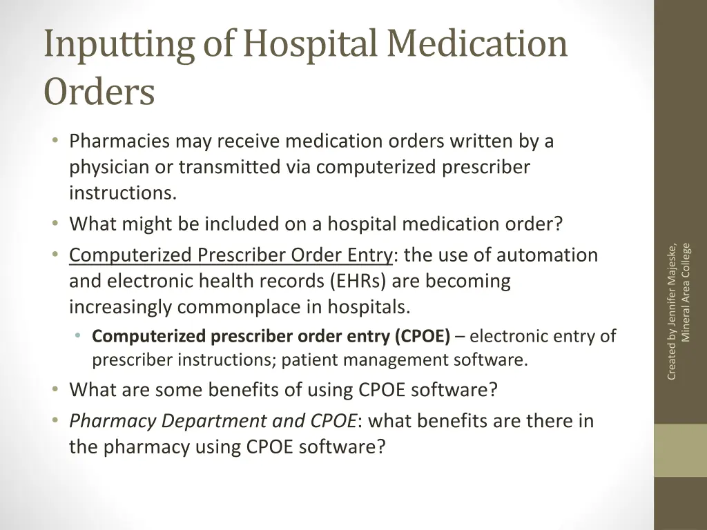 inputting of hospital medication orders