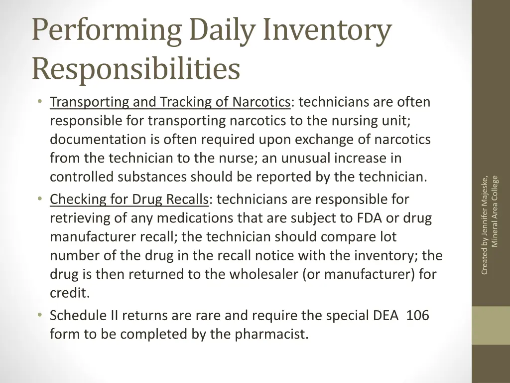 performing daily inventory responsibilities 1