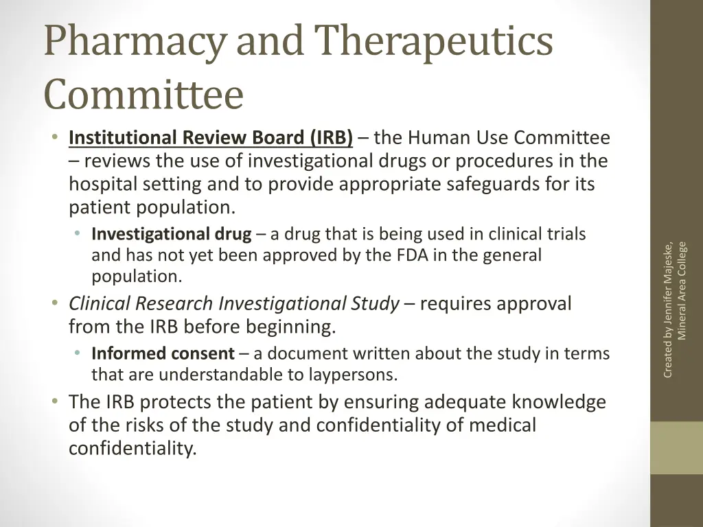 pharmacy and therapeutics committee institutional