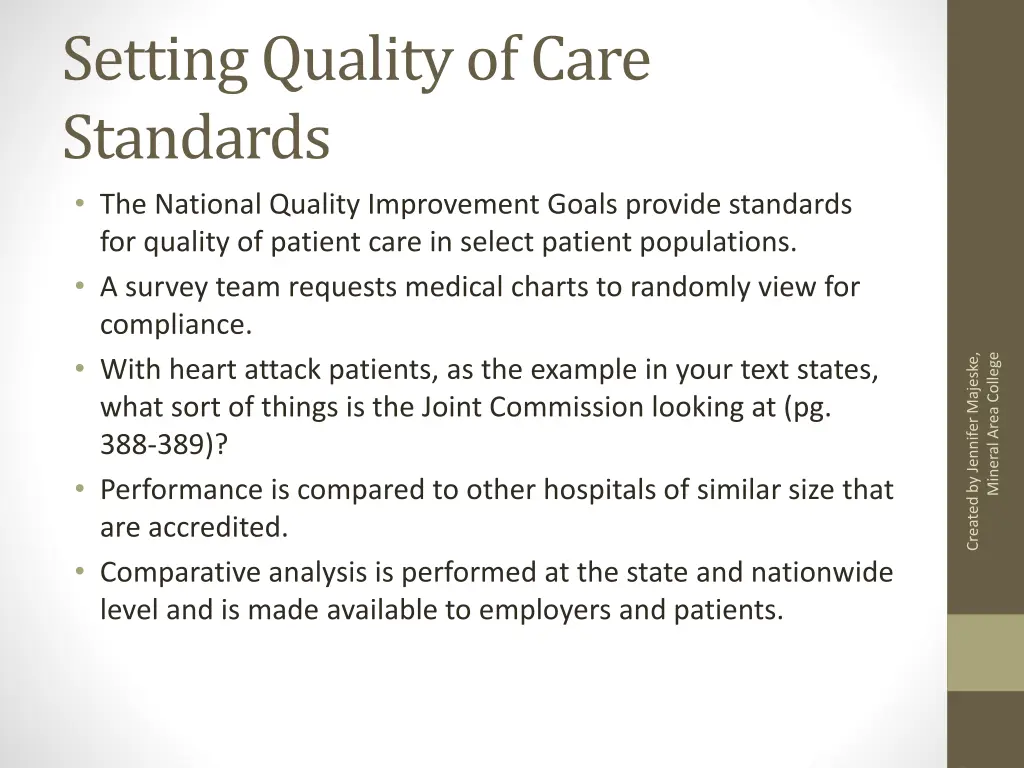 setting quality of care standards the national