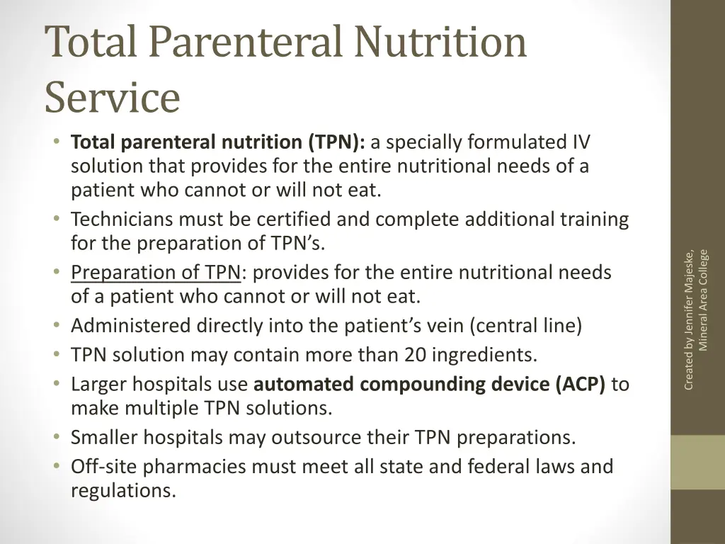 total parenteral nutrition service total