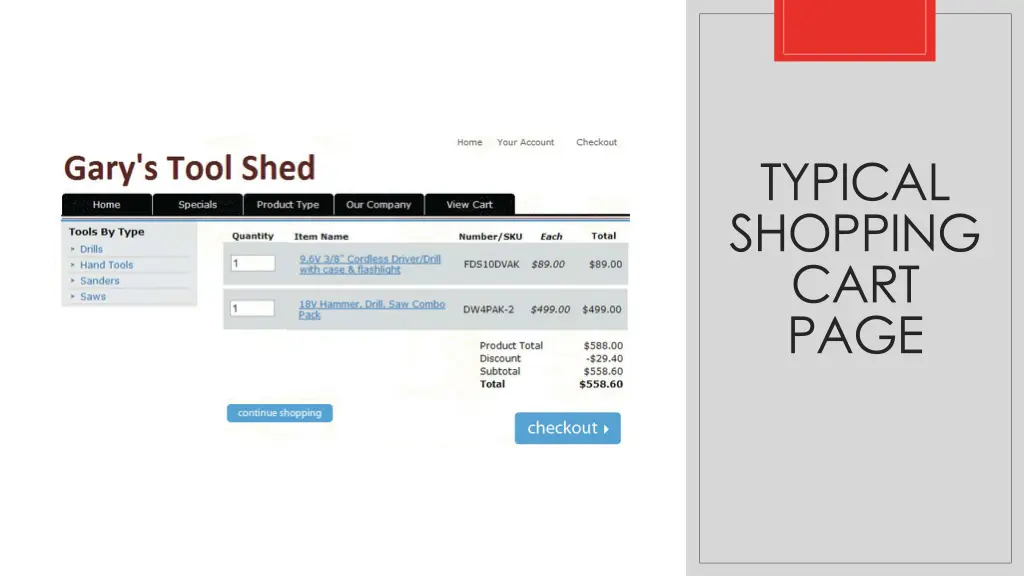 typical shopping cart page