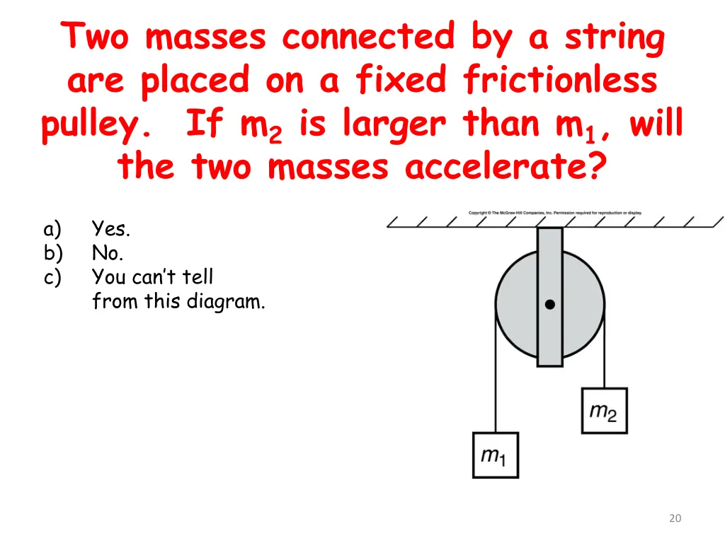 two masses connected by a string are placed