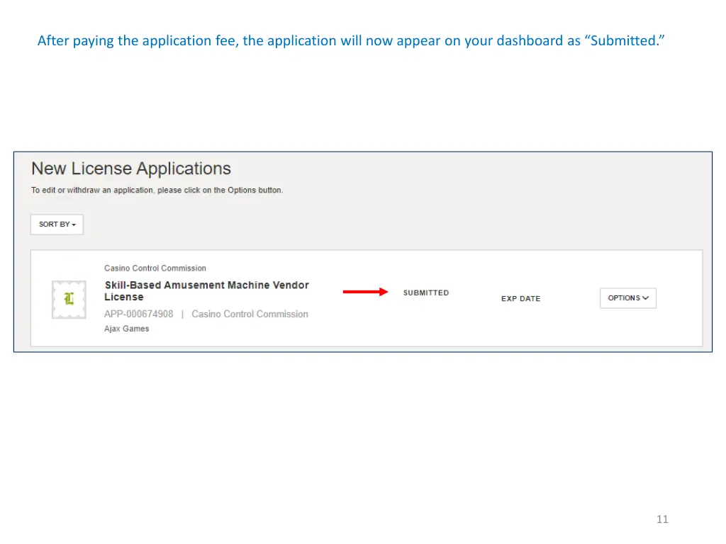 after paying the application fee the application