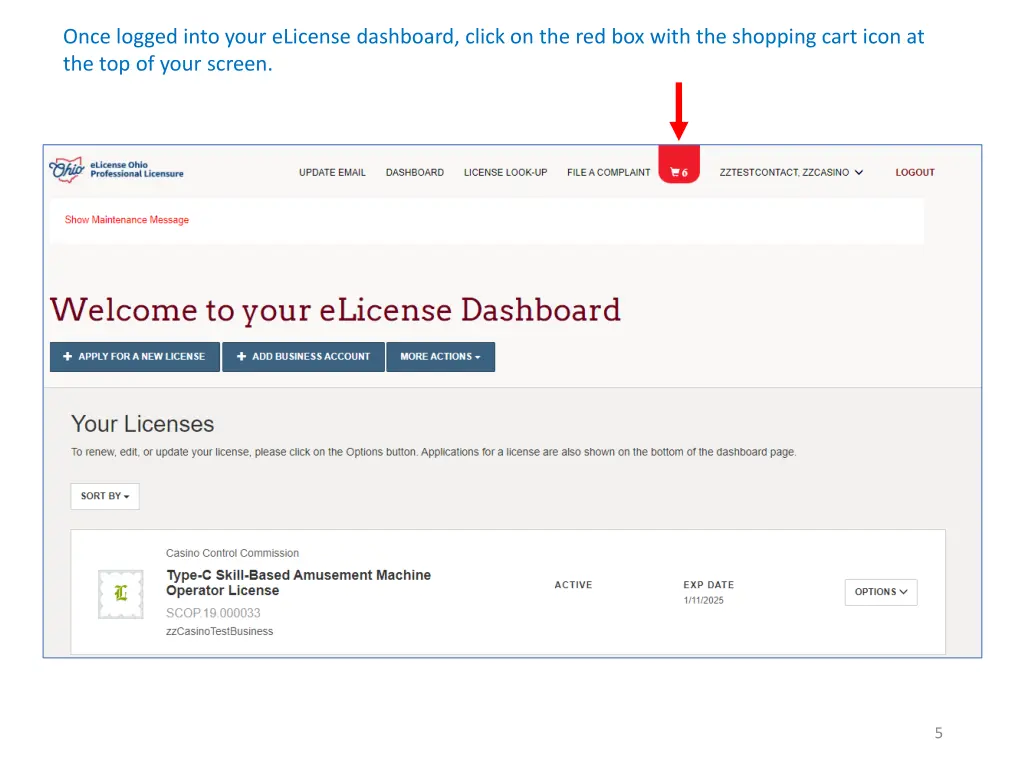 once logged into your elicense dashboard click