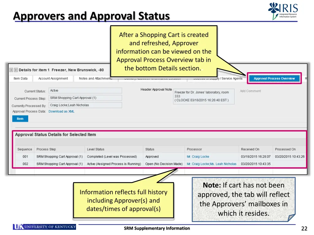 approvers and approval status