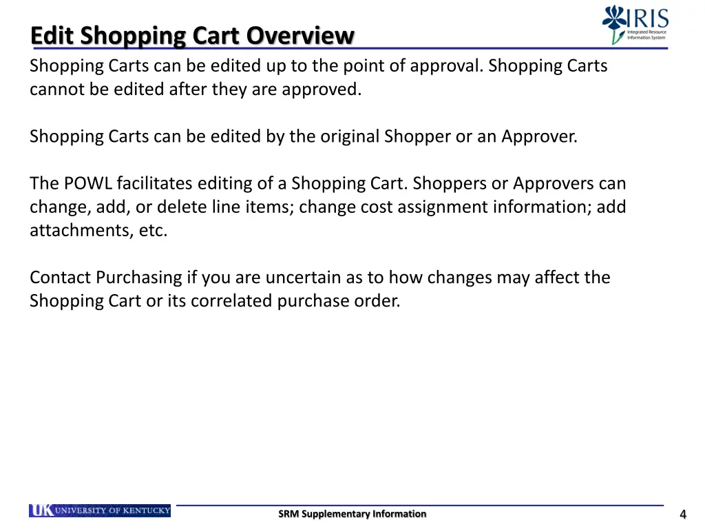 edit shopping cart overview shopping carts