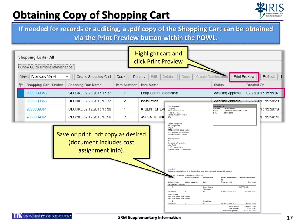 obtaining copy of shopping cart