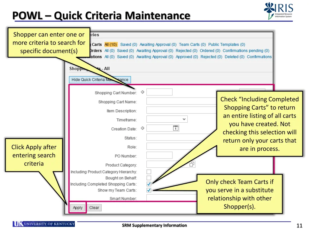 powl quick criteria maintenance