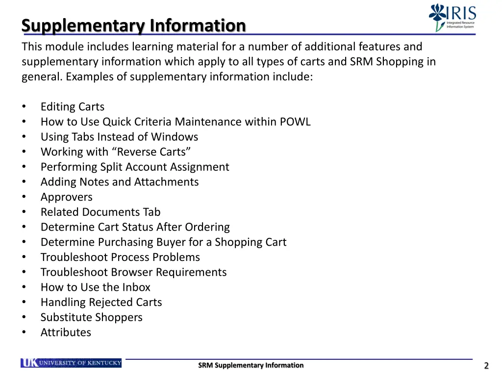 supplementary information this module includes