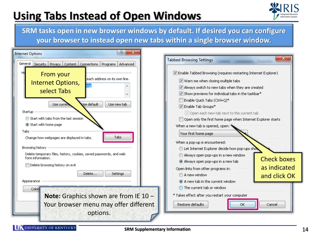 using tabs instead of open windows