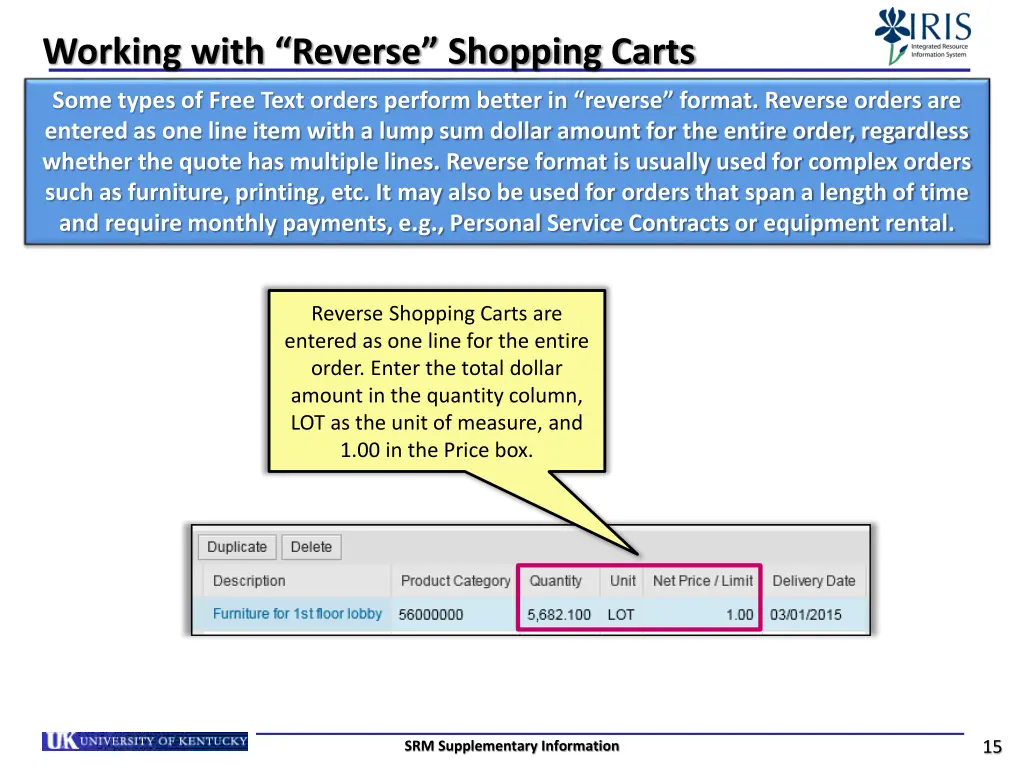 working with reverse shopping carts