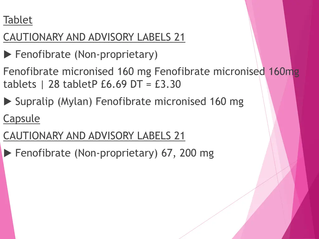 tablet cautionary and advisory labels