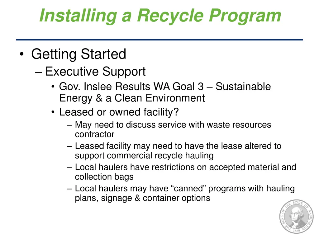 installing a recycle program