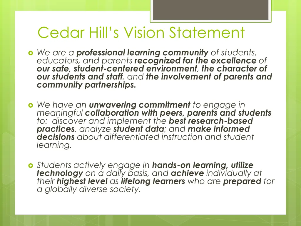 cedar hill s vision statement