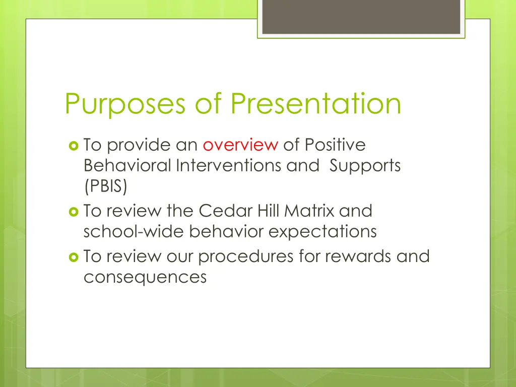 purposes of presentation