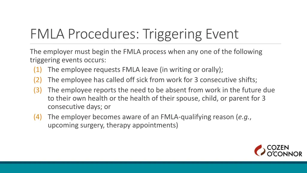 fmla procedures triggering event