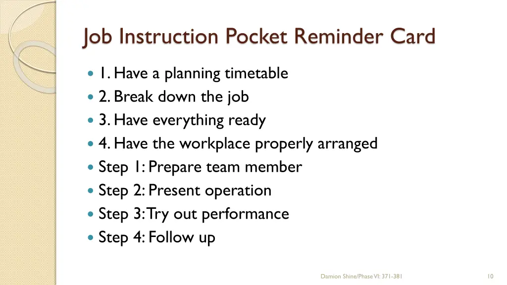 job instruction pocket reminder card