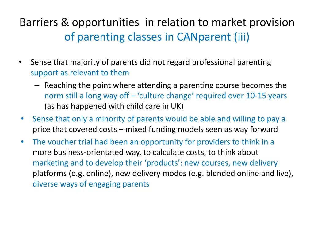 barriers opportunities in relation to market 2