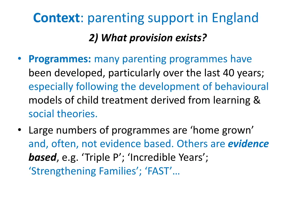 context parenting support in england