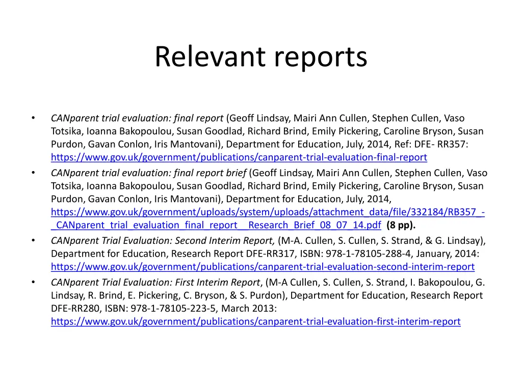 relevant reports