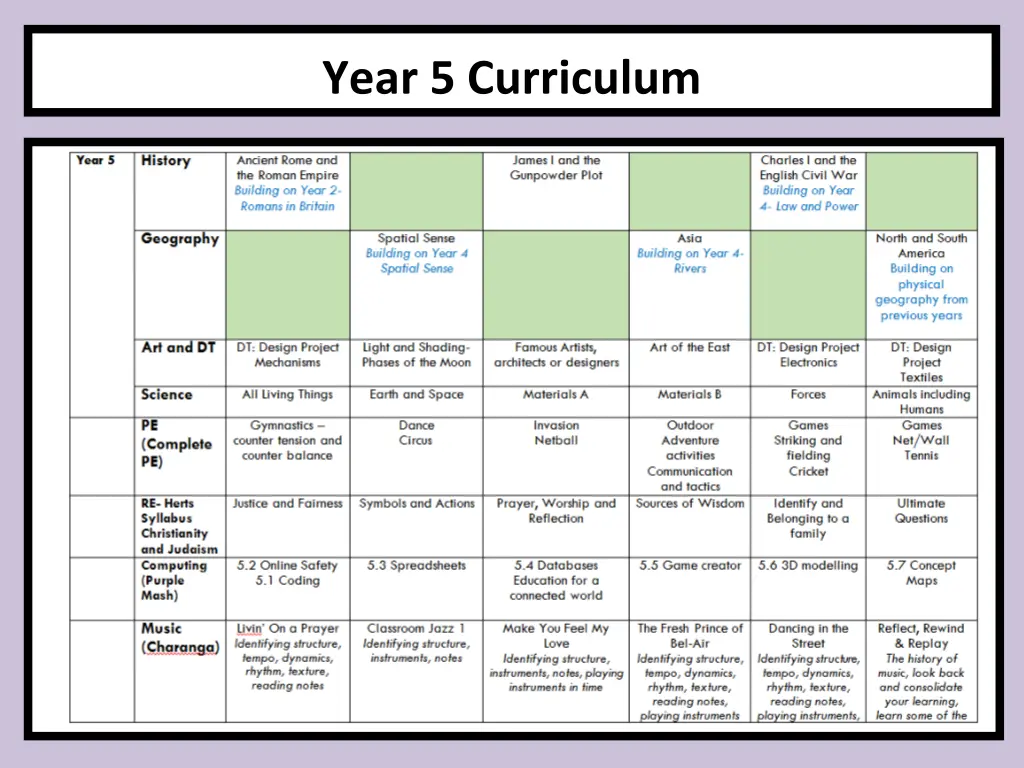 year 5 curriculum