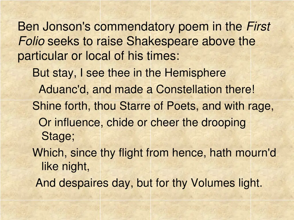 ben jonson s commendatory poem in the first folio