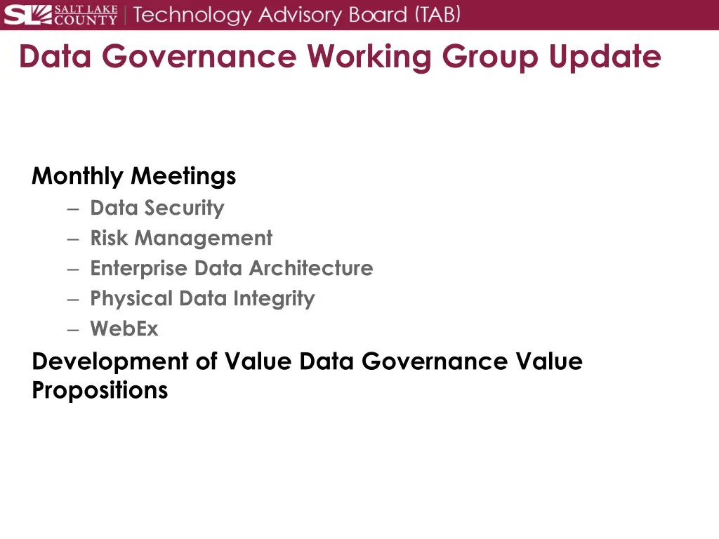 data governance working group update