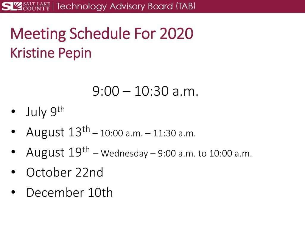 meeting schedule for 2020 meeting schedule