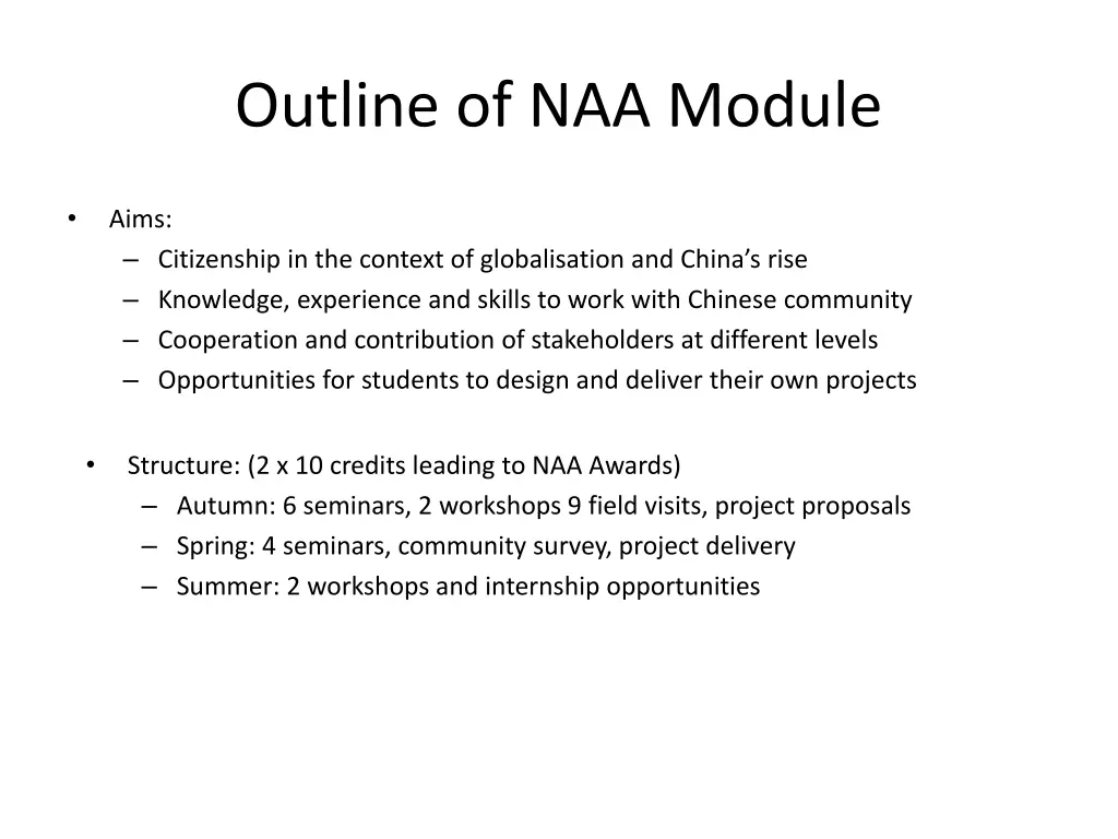 outline of naa module