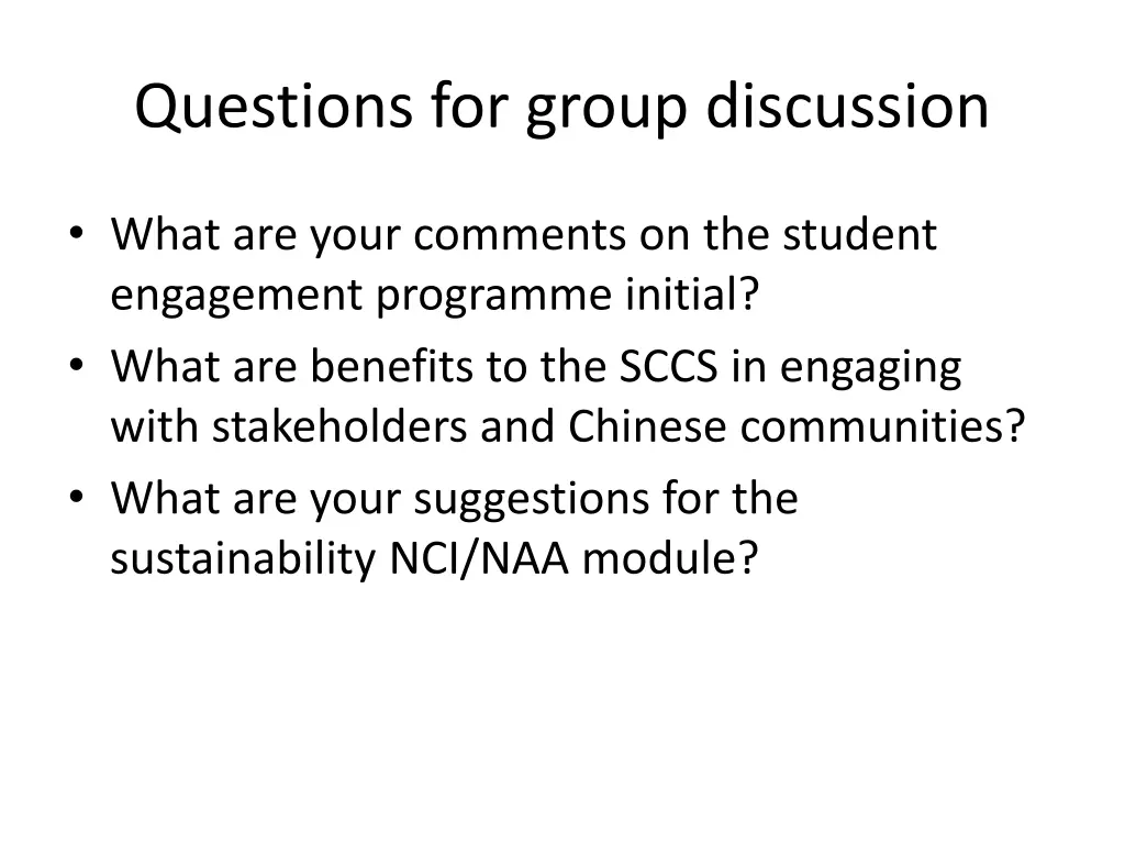 questions for group discussion