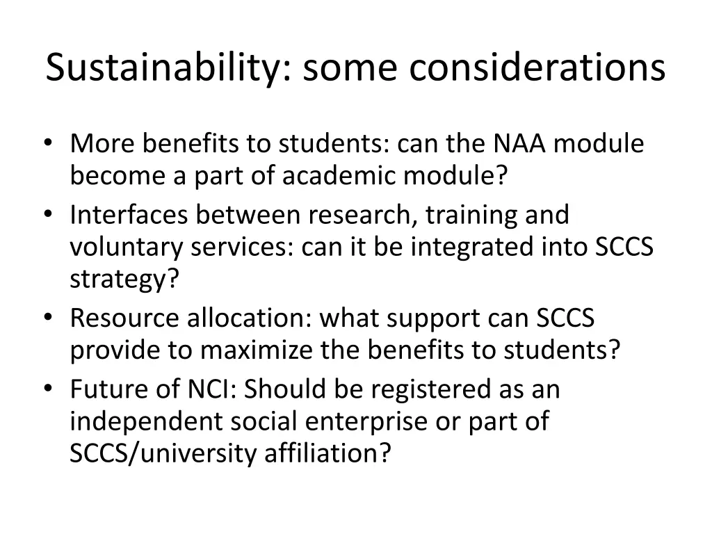 sustainability some considerations