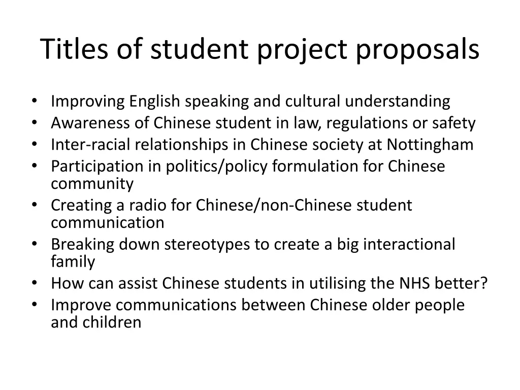 titles of student project proposals