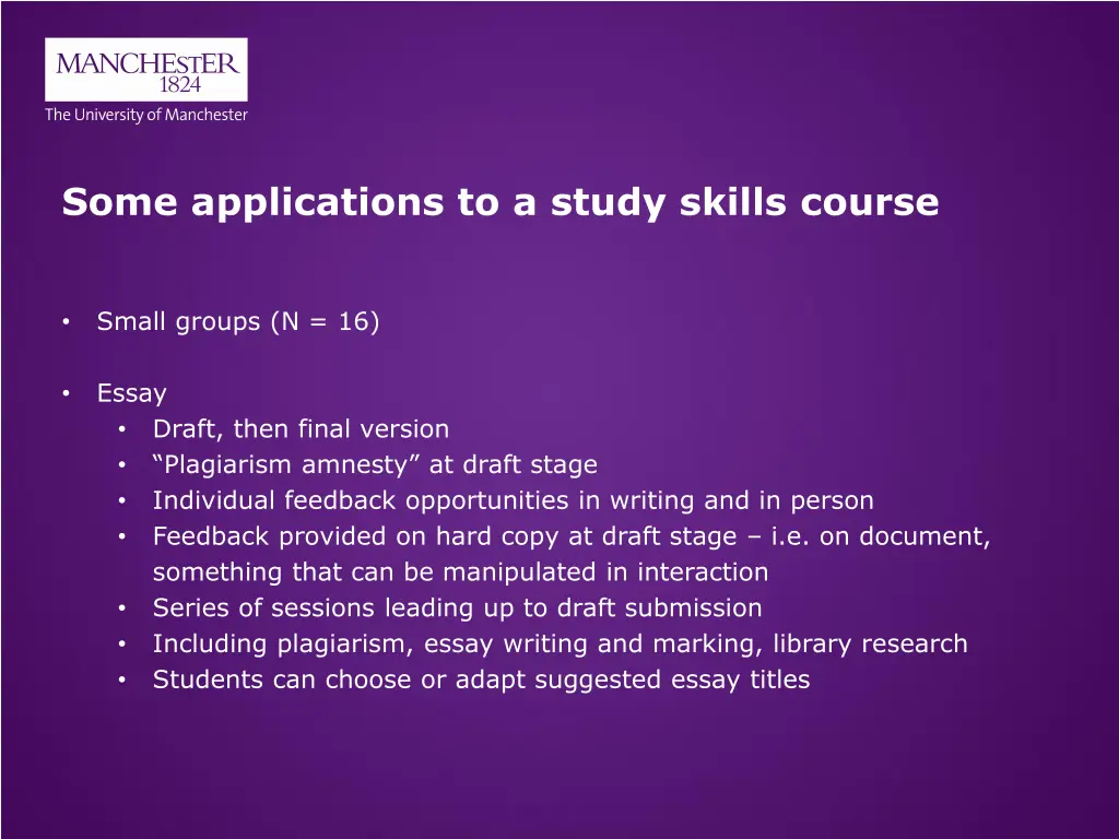 some applications to a study skills course